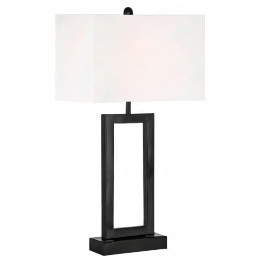 Black Table Lamps Set of 2 USB Port, 30" Tall Modern Rectangular