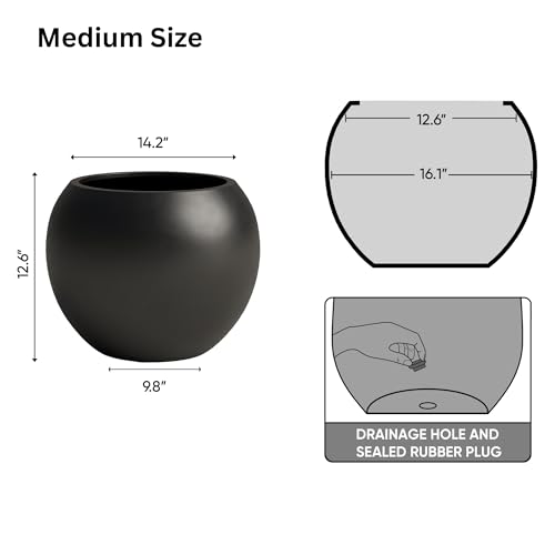 Black Round Sphere Planter Modern, Medium