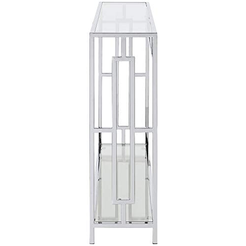 Silver Console Table, Modern Glass Top, Narrow for Entryway
