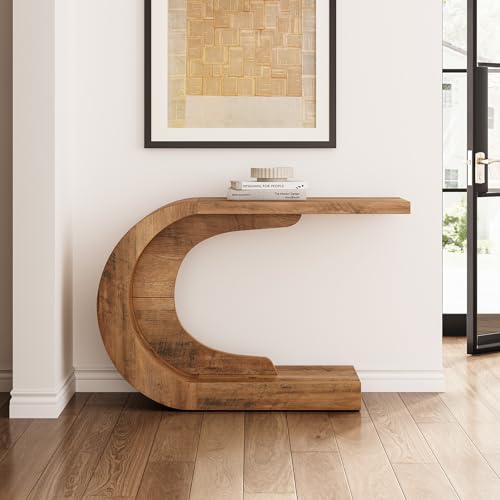 Brown Console Table, Wooden 2-Tier C-Shaped for Entryway