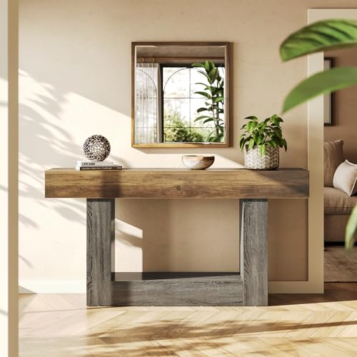 Rustic Brown and Grey, Long 2-Tier Console Table