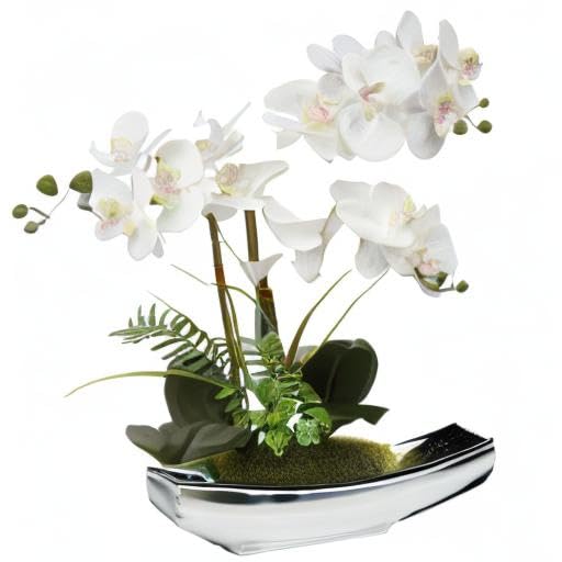 White Orchids Artificial Flowers with Silver Pot Décor
