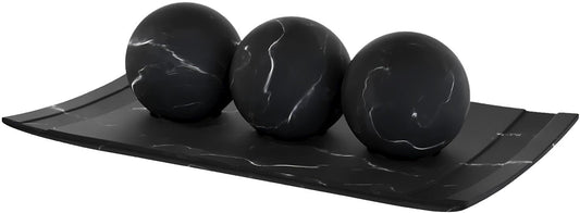 Black Marble Bowl and Ball Set Décor