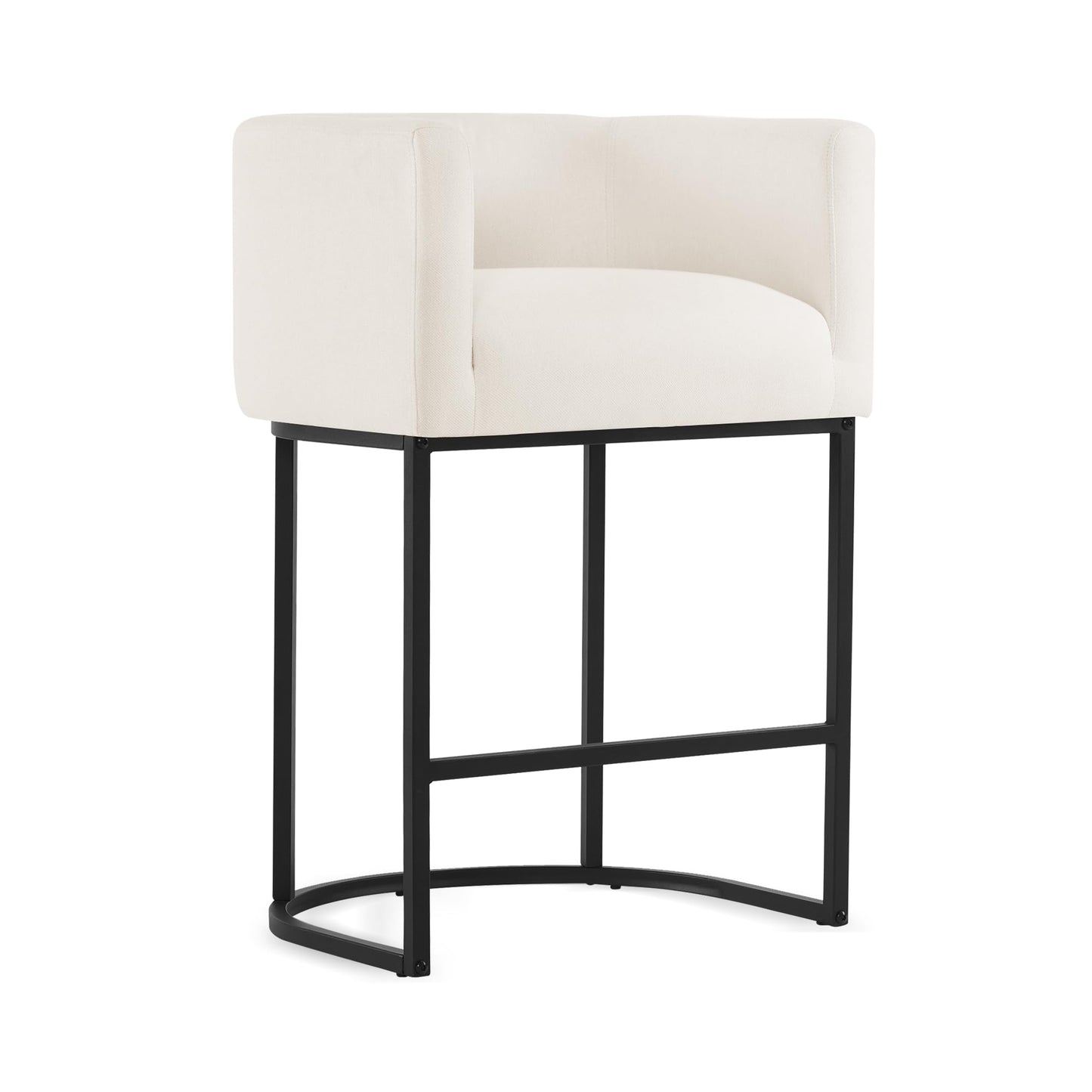 Beige Bar Stools Set of 2, 27" Counter Height, Black Metal Frames