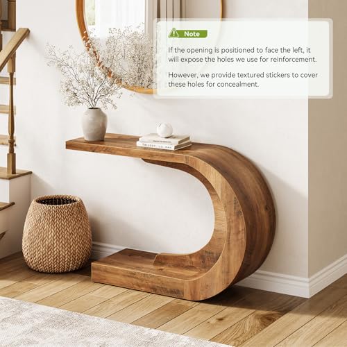 Brown Console Table, Wooden 2-Tier C-Shaped for Entryway