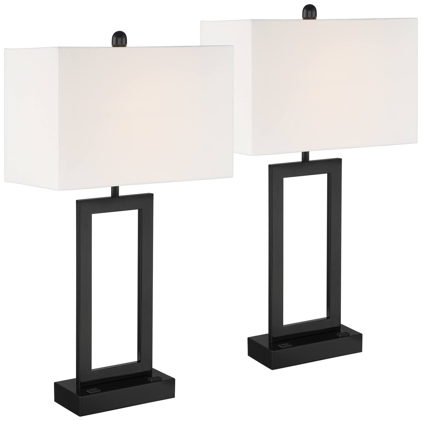 Black Table Lamps Set of 2 USB Port, 30" Tall Modern Rectangular