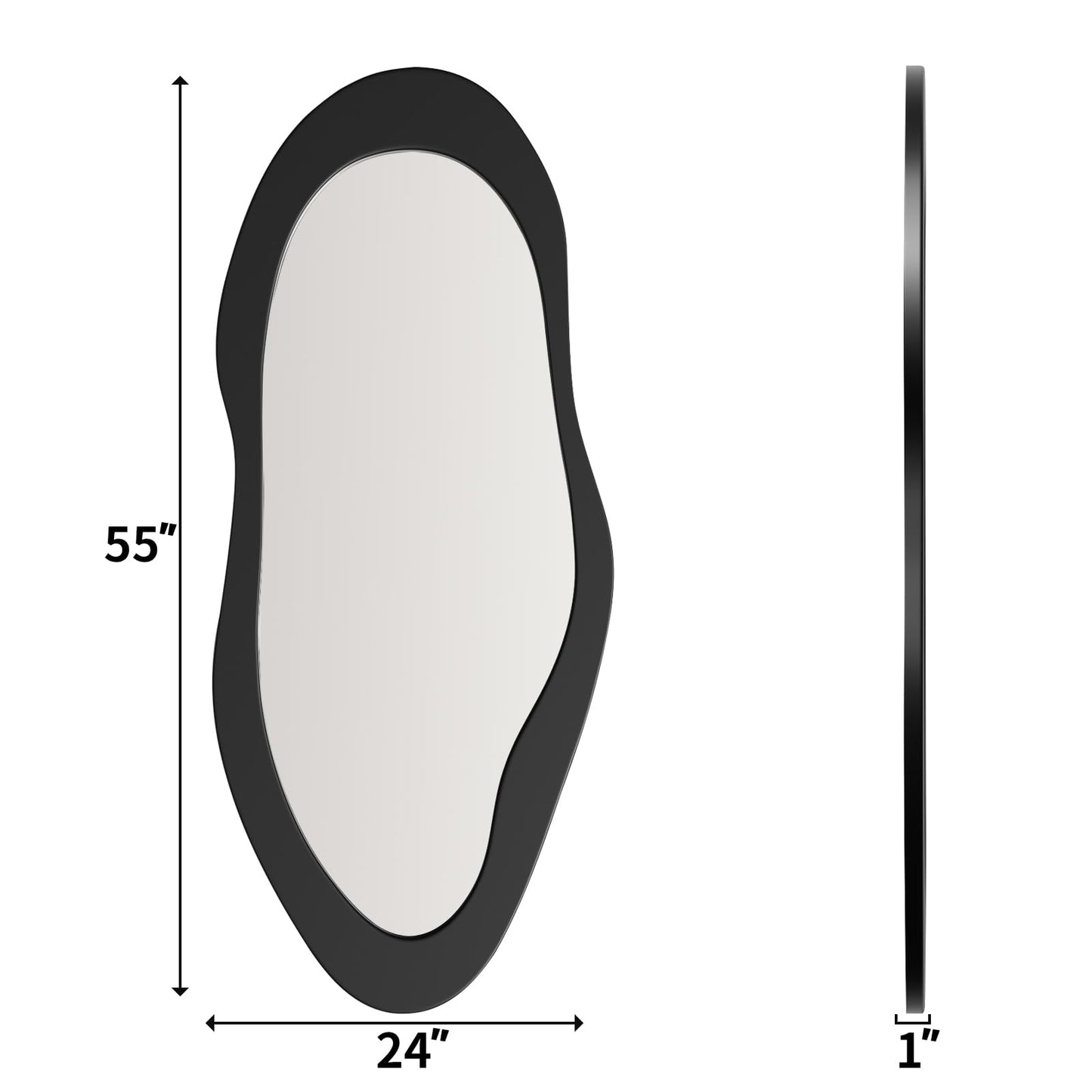 Black Irregular Wavy Full Length Mirror Accent