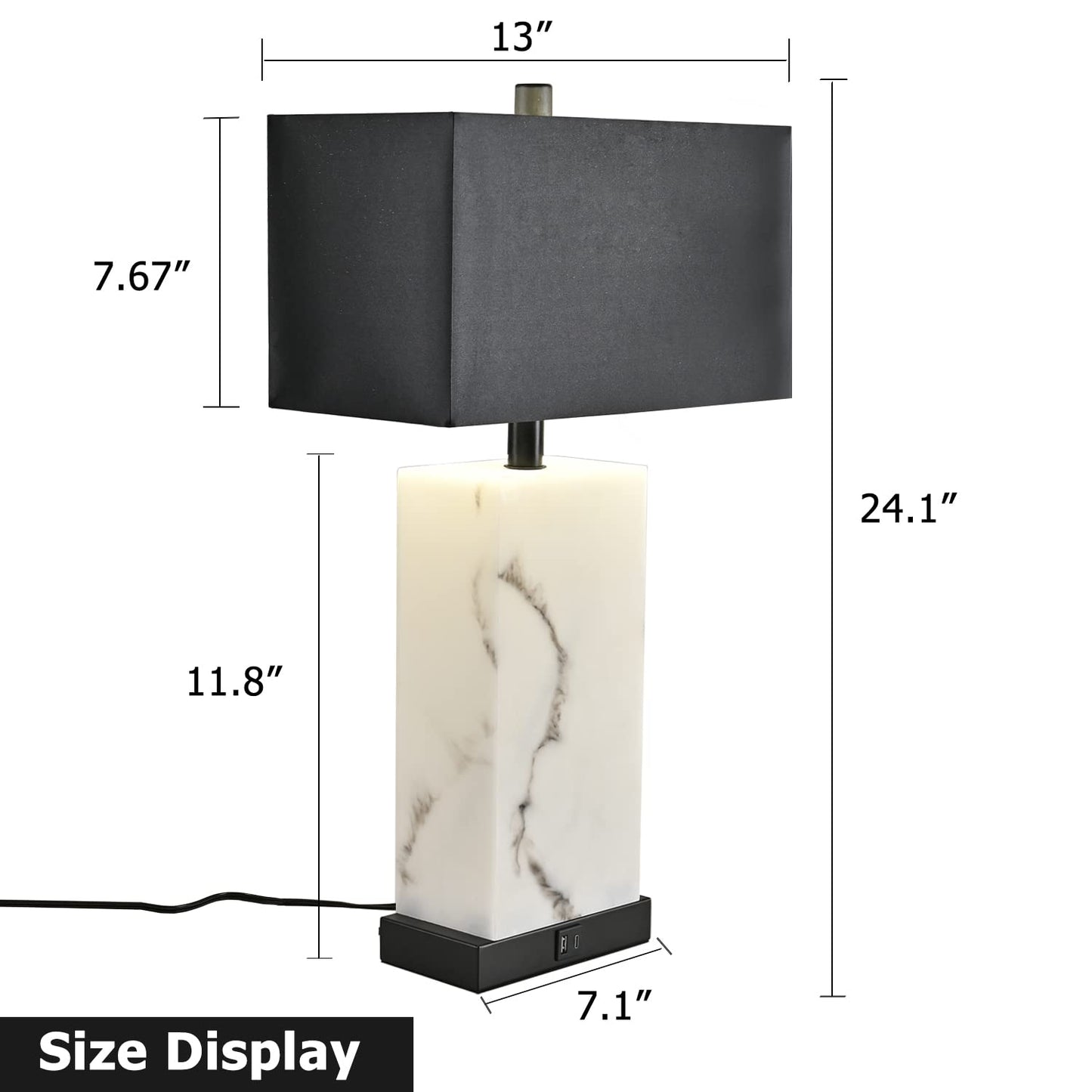 Black Set of 2 Table Lamps with USB Ports, Touch Control