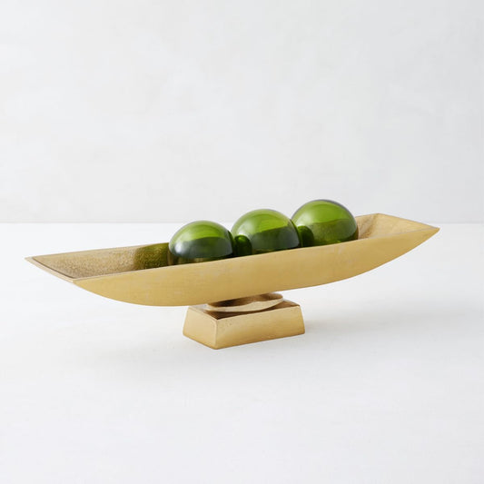 Gold Boat Tray Bowl, Modern Table Centerpiece