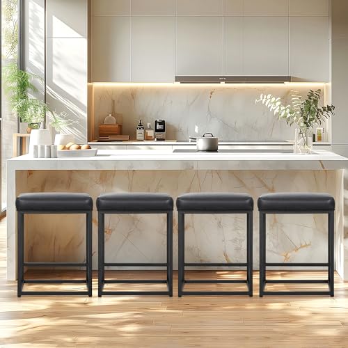 Black 24" Faux Leather, Counter Height Bar Stools Set of 3