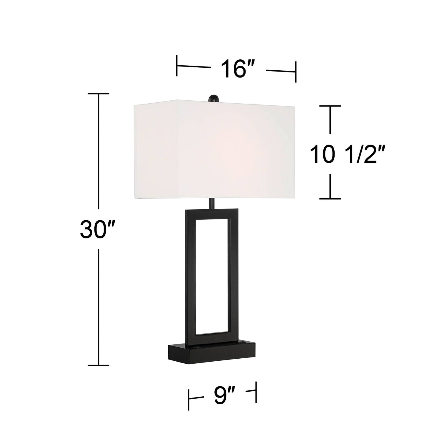 Black Table Lamps Set of 2 USB Port, 30" Tall Modern Rectangular