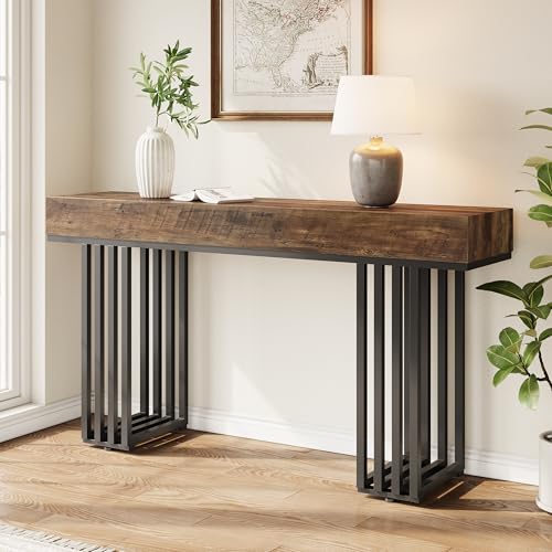 Brown Console Entryway, Narrow Table with Metal Frame