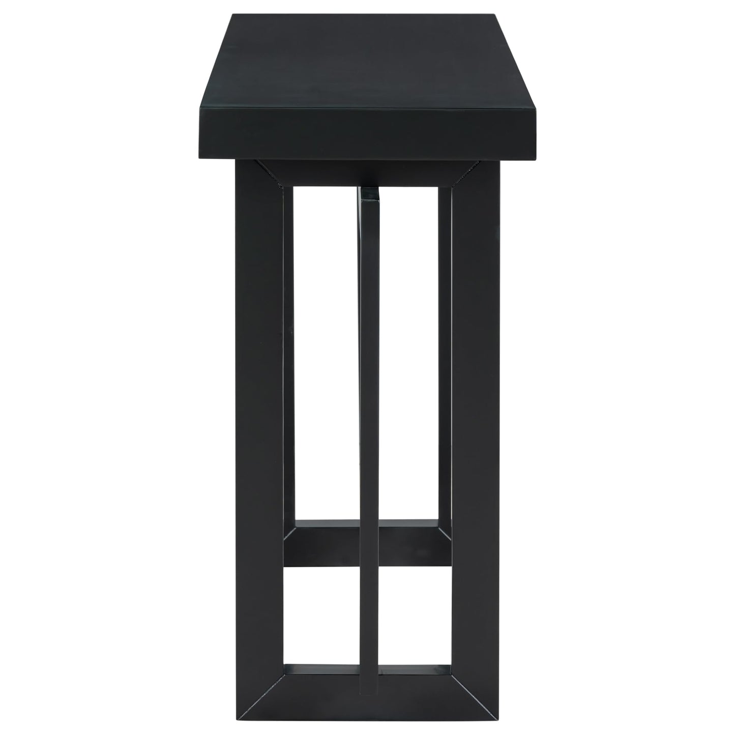 Black Contemporary Console Table, 59.1" W x 15.7" D x 31.7" H with Wood Top