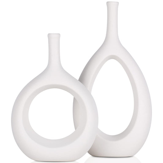 White Ceramic Hollow Vase Set