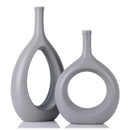 Gray Round Hollow-Out Vase Decor Set