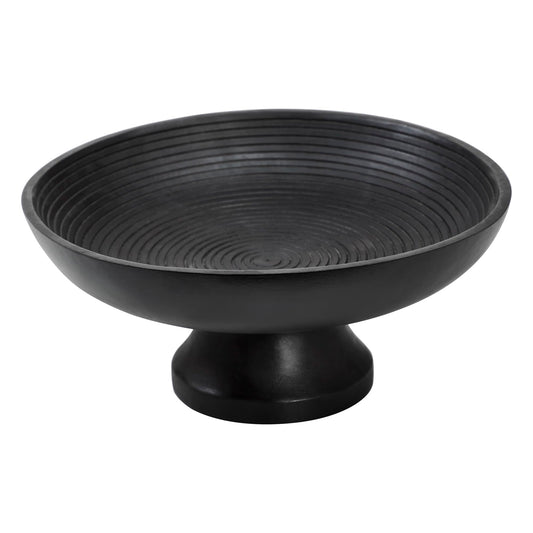Black Pedestal Fruit Bowl, Ribbed Wooden
