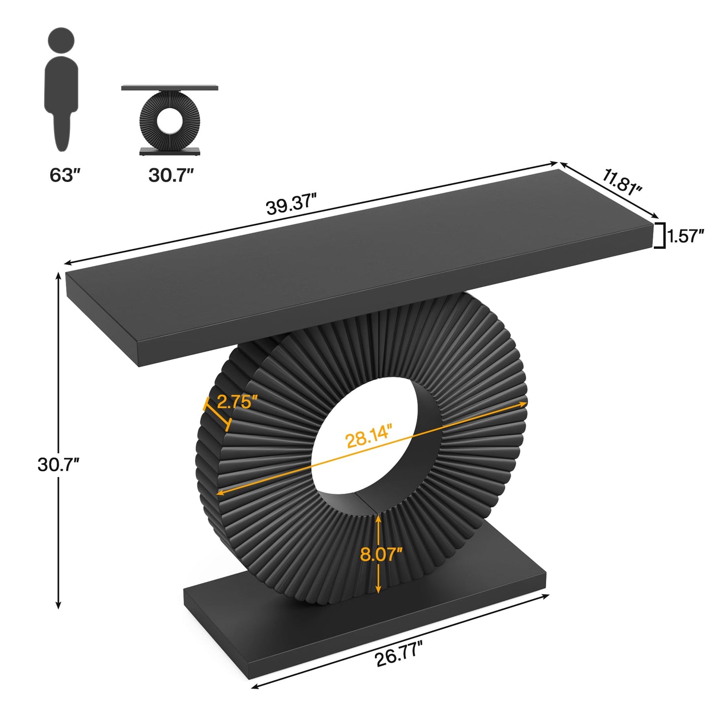 Black Console Table, Modern Round Geometric Base