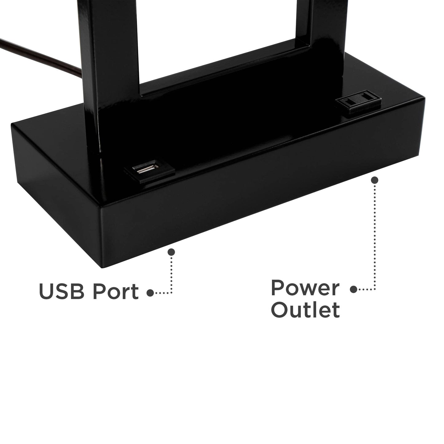 Black Table Lamps Set of 2 USB Port, 30" Tall Modern Rectangular