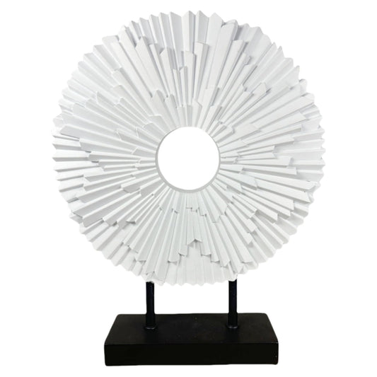 White Round Statue Sculpture, Black Base Decor