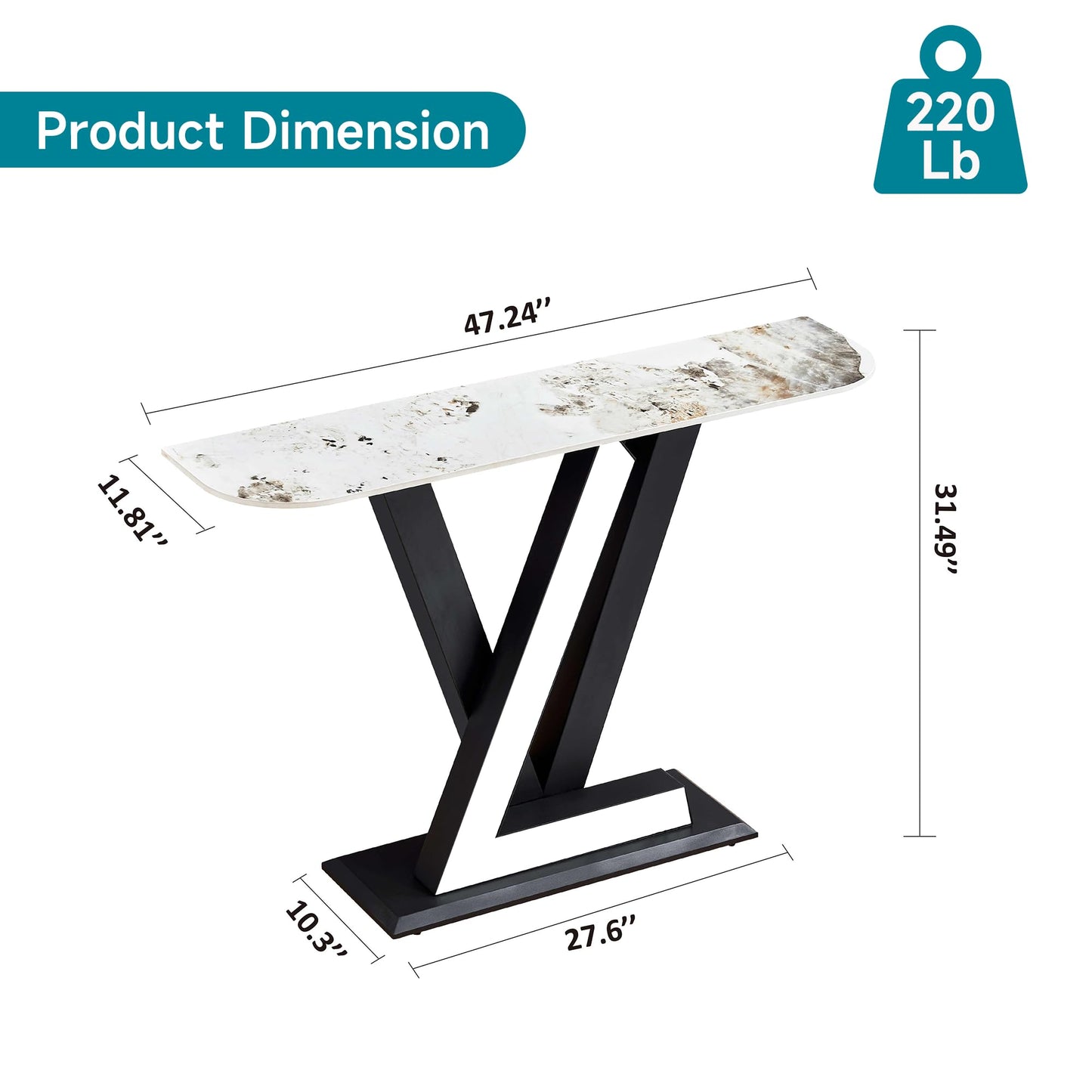 Black Modern Console Table, Sintered Stone with Geometric Shape