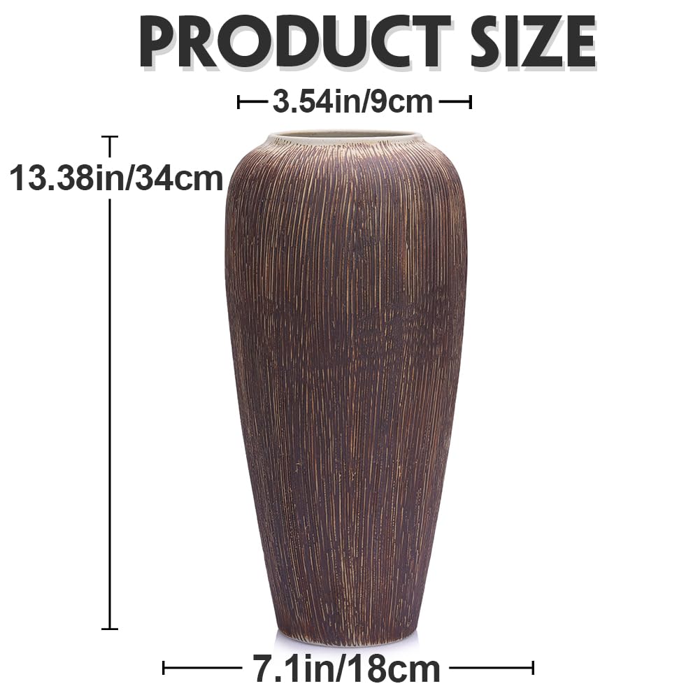 Brown Vase for Home Decor, Rustic Ceramic