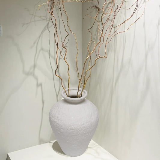 White Rustic Ceramic  Modern Vase, Antique Terra Cotta