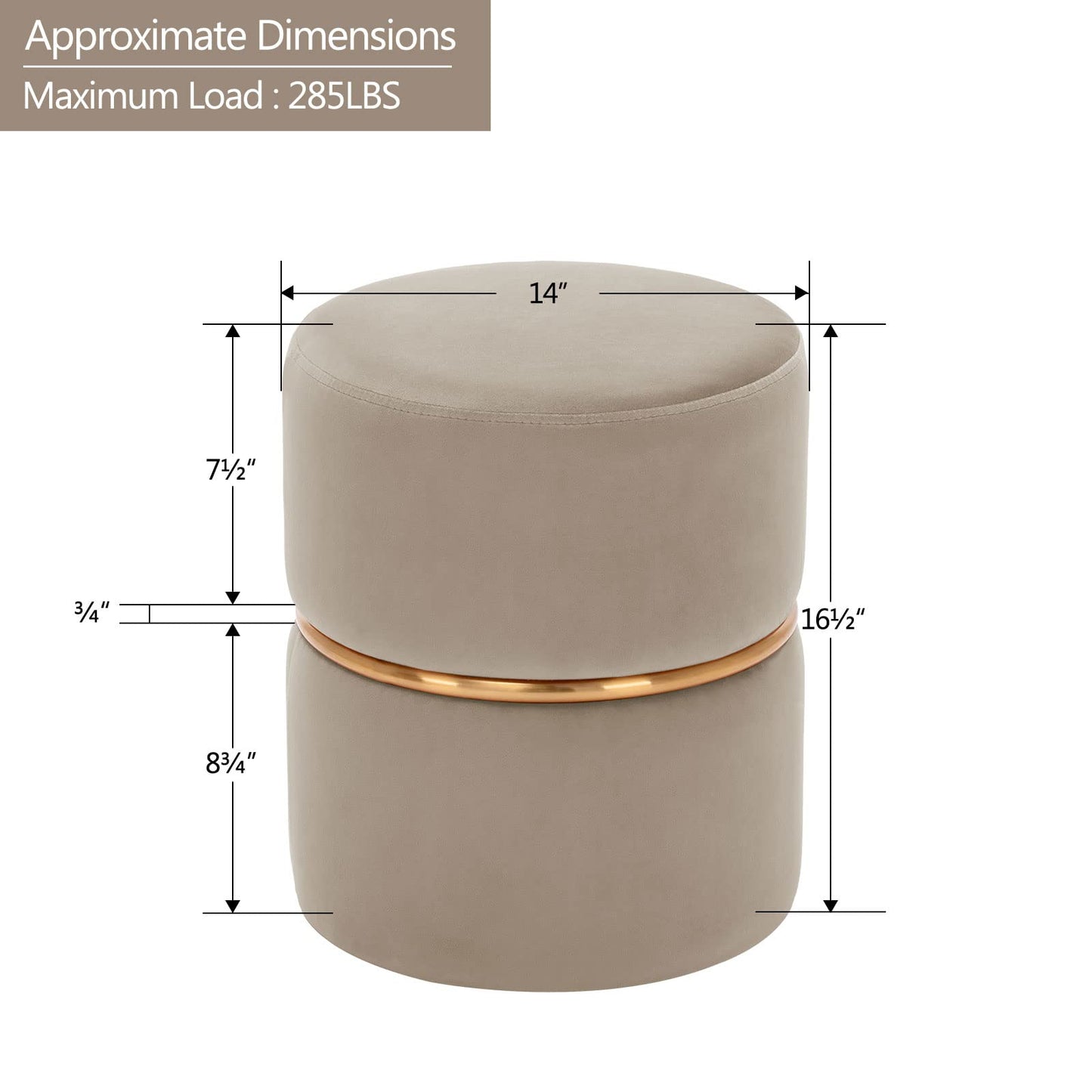 Beige Modern Round Velvet Ottoman Vanity Stool