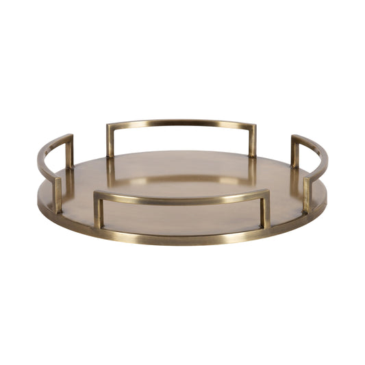 Gold Brass Round Tray with Handles for Home Decor