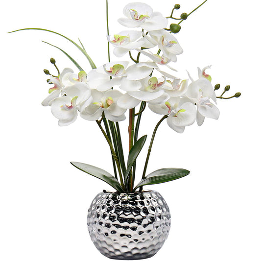 White Artificial Faux Orchid Flower Arrangement