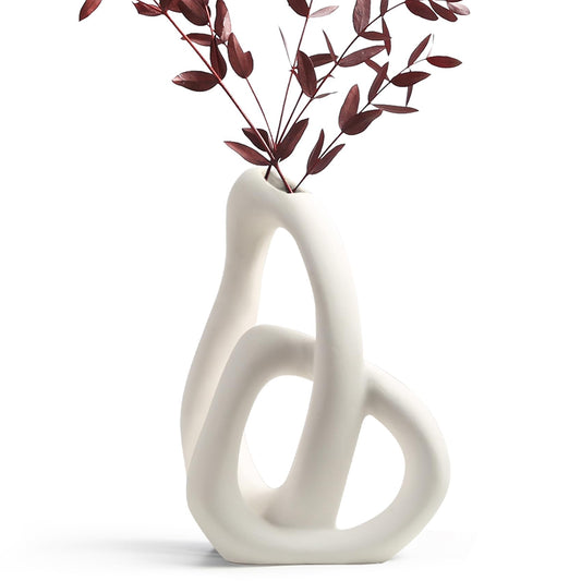 White Modern Unique, Ceramic Flower Vase for Home Decor