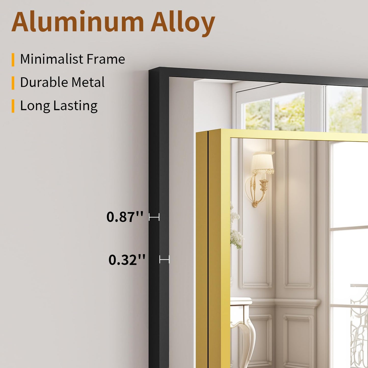 Gold Full Length Mirror, 71" x 26" Floor Mirror with Stand