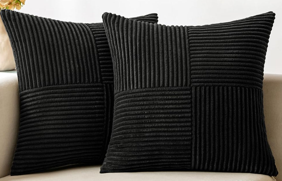 Black Throw Pillow Covers Set of 2, Corduroy