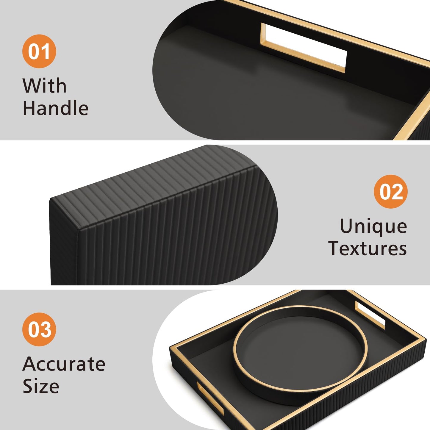 Black Rectangle Tray with Handles