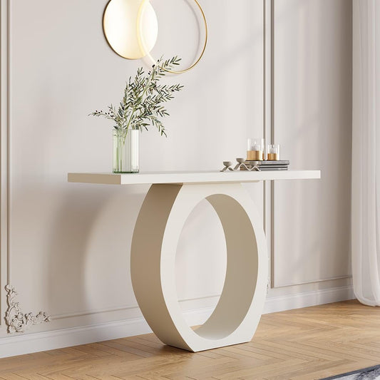 White Console Table, 39.4" Entryway, Circle Base Design