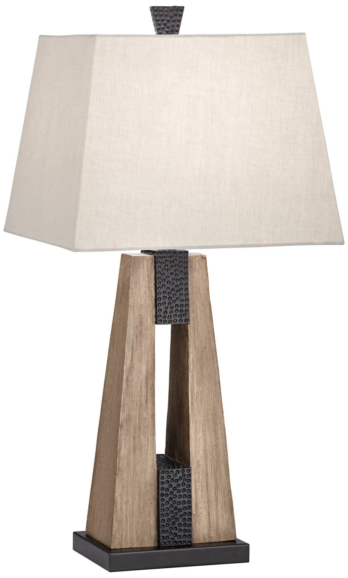 Brown - Oatmeal Wood, Tapered Table Lamps 27" Tall Set of 2 with USB Port