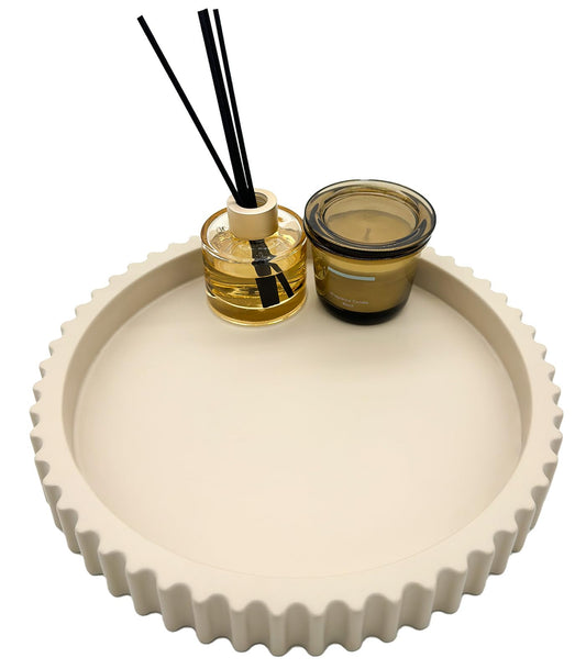 Beige Round Coffee Table Tray