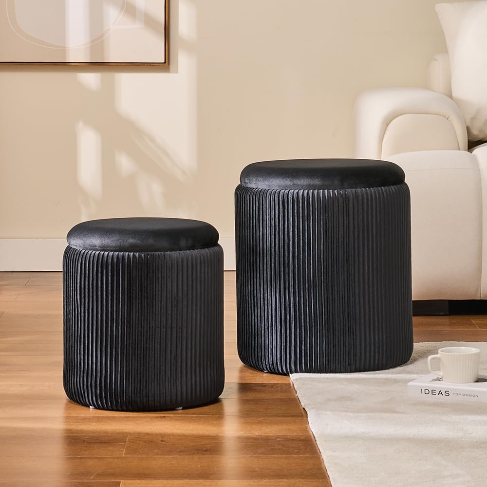 Black Round Ottoman Set with Storage