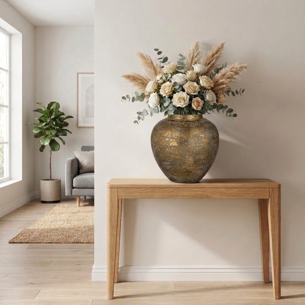 Flower Vase for Home Decor 11.4" Large Metal Round