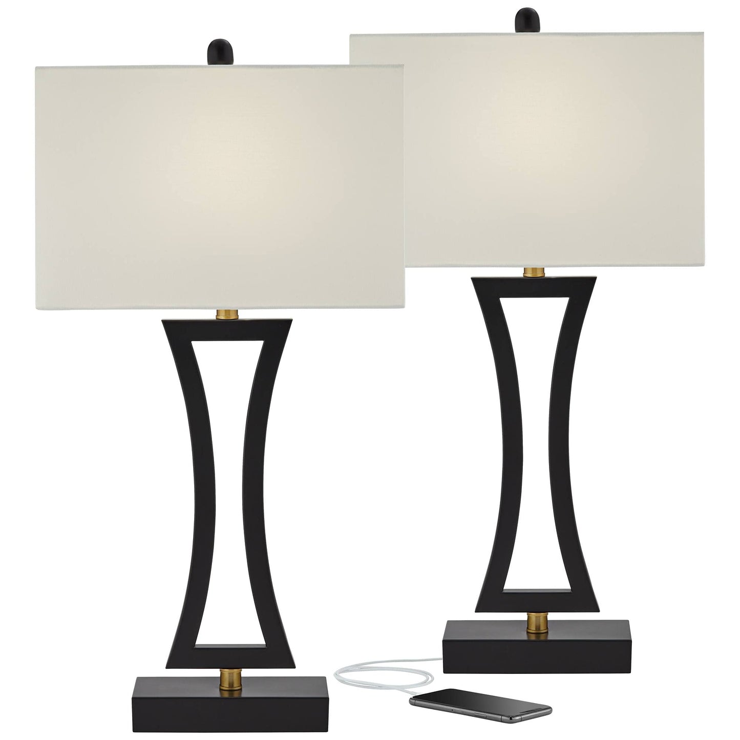 Black Modern Table Lamps 31" Tall Set of 2 with USB Charging Port