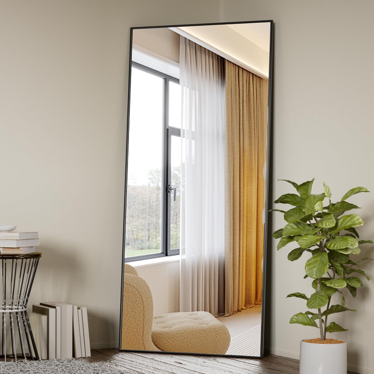 Black Full Length Mirror, Framed 71"x26", Standing or Hanging