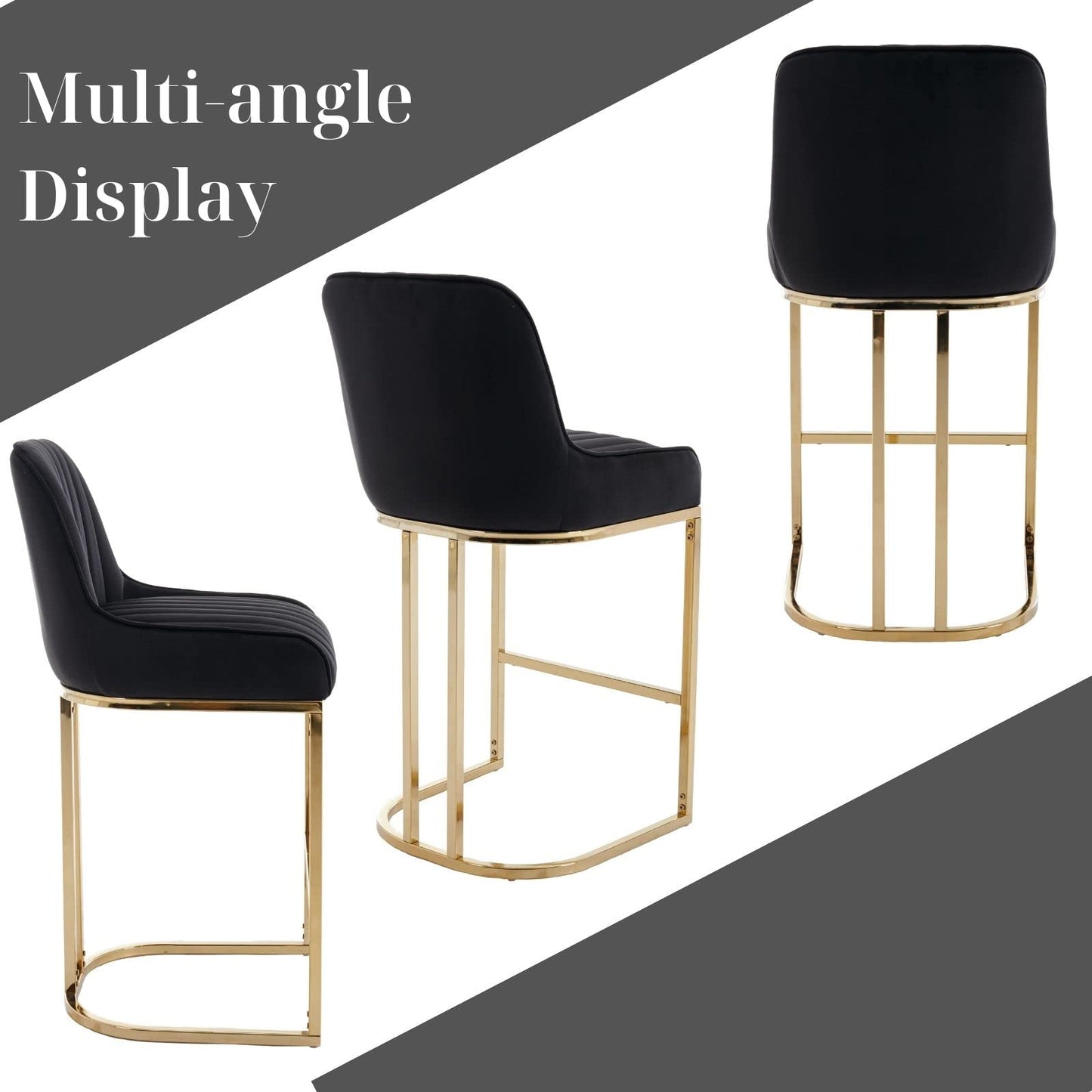 Bar Stools Set of 2, 26" Counter Height, Black - Velvet