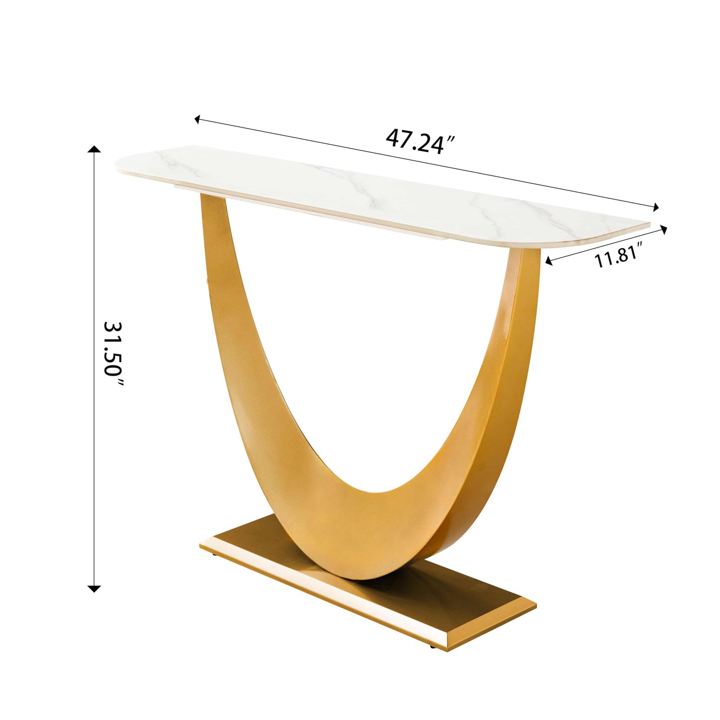 Gold Modern Console Table, 47'' Long Half Moon, Sintered Stone