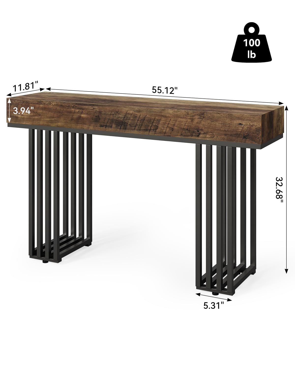 Brown Console Entryway, Narrow Table with Metal Frame