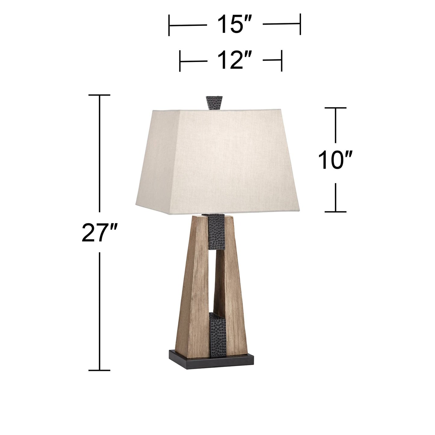 Brown - Oatmeal Wood, Tapered Table Lamps 27" Tall Set of 2 with USB Port