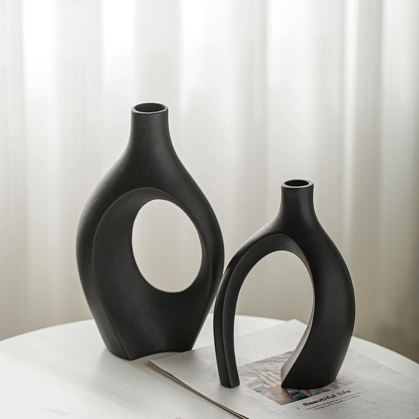 Black Modern Hollow-Out, Large Ceramic Vase Set