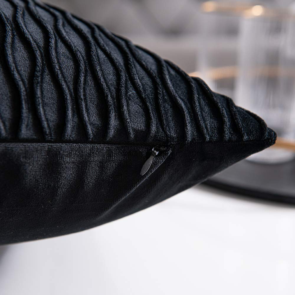 Black Throw Pillow Covers, Set of 2, Striped Design, 22" x 22"