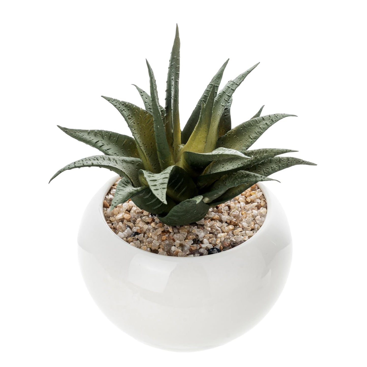 White Artificial Succulents Set in Round, White Ceramic Pots