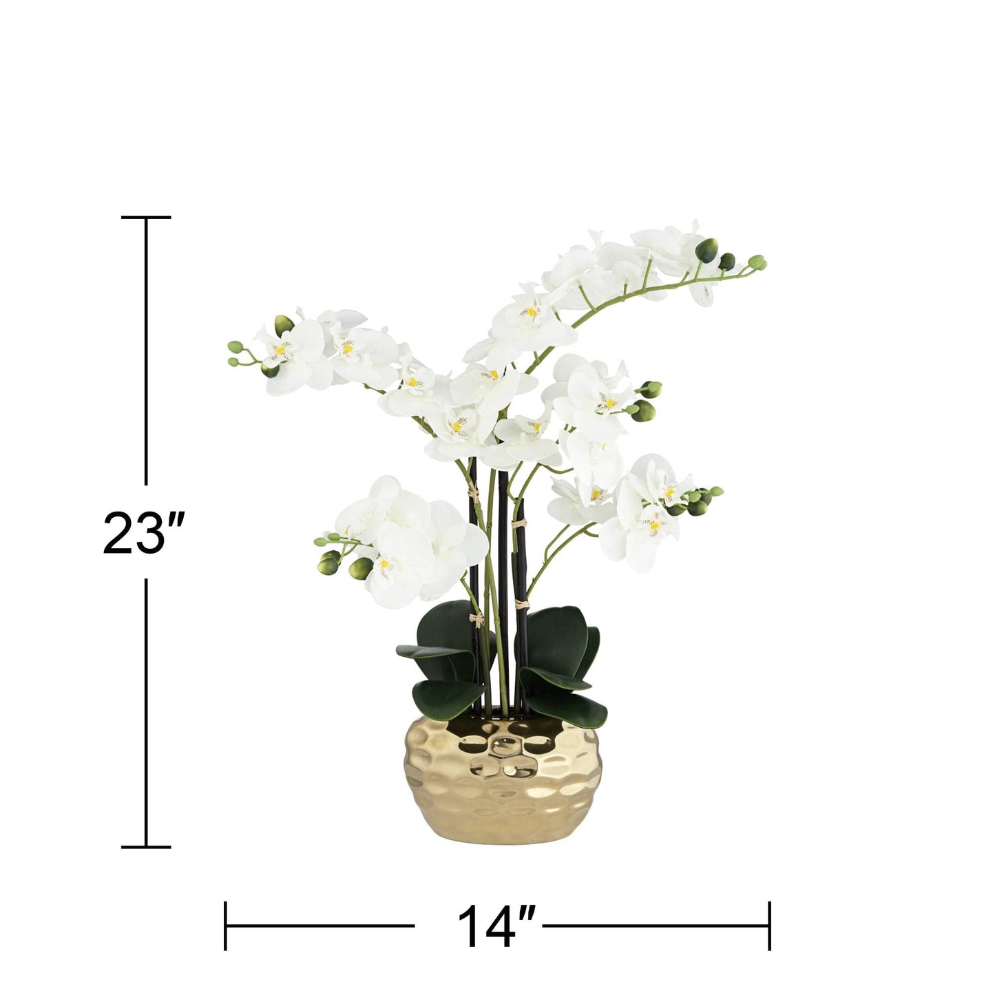 White Orchid Faux Artificial Flowers in Gold Pot