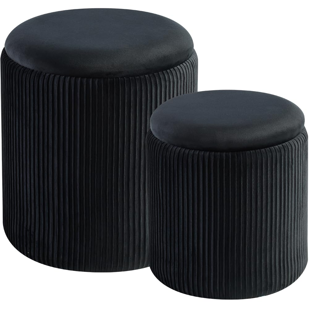 Black Round Ottoman Set with Storage