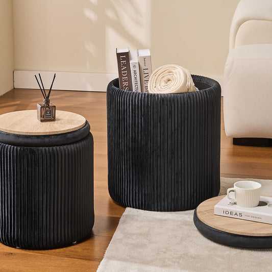 Black Round Ottoman Set with Storage